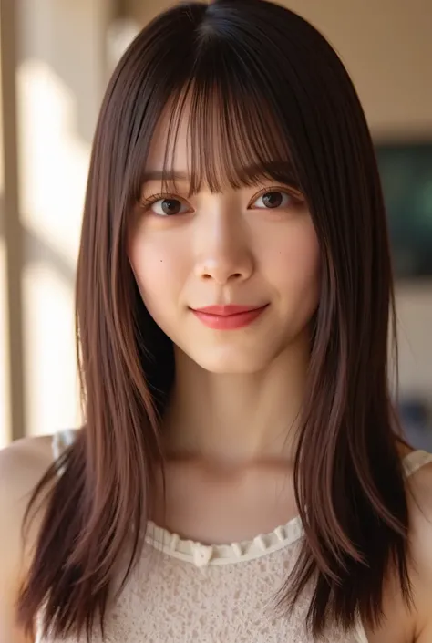 nsfw:1.2, from below:1.4,front focus:1.5,(8k RAW photo,Live Shooting, top quality, masterpiece:1.37), Extreme light and shadow, full body shot :1.5, Shiny Maroon Hair , long hair, , ( Clean brown eyes 、 Sparkling Eyes , fine grain)、smile、 Super Det...