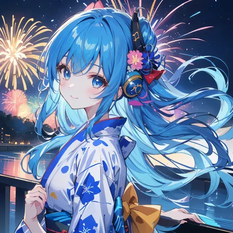blue haired anime girl looking at the city without headphones, Smile, without headphones, not wearing anything on the head , I'm not wearing headphones, Nightcore, anime style 4k, anime wallpaper 4k, anime wallpaper 4k , Anime Art Wallpaper 4k, Anime Art...