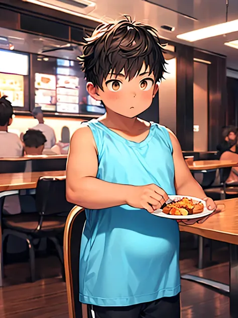 masterpiece, high quality, 1boy, , fat, pregnant, 1boy, wearing T-shirt, in dining room, brown eyes, black hair