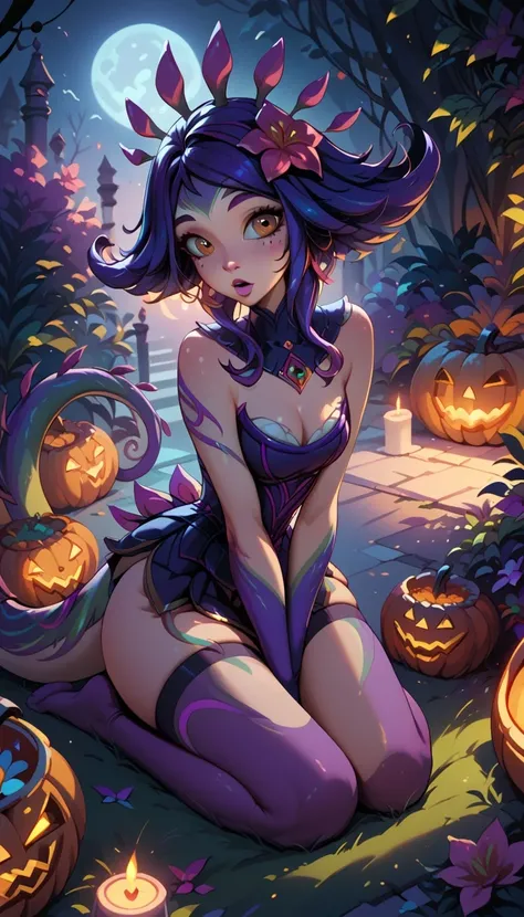 sexy neeko, halloween garden, purple stockings