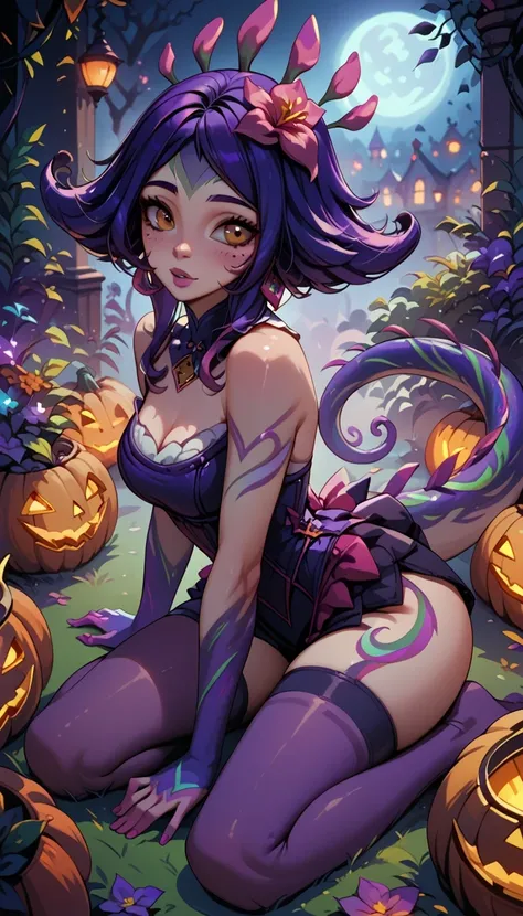 sexy neeko, halloween garden, purple stockings