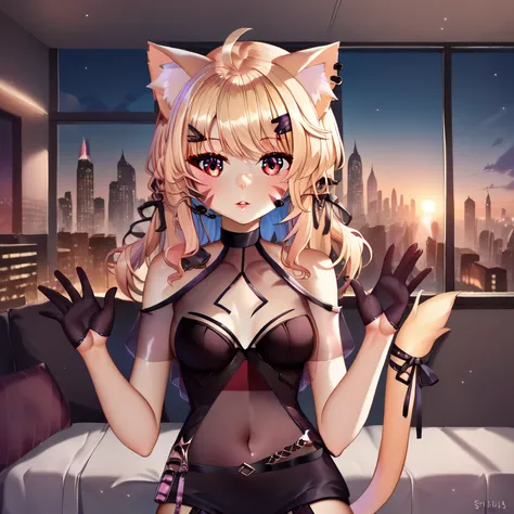 detailed, intricate details, FaceDetail, stunning, masterpiece, best quality, detailed eyes, vivid eyes, score_9, score_8_up, score_7_up, full body shot, 4partment, indoors, window, scenery, cityscape, night, midnight, ,SquChan,1girl, virtual youtuber, ani...