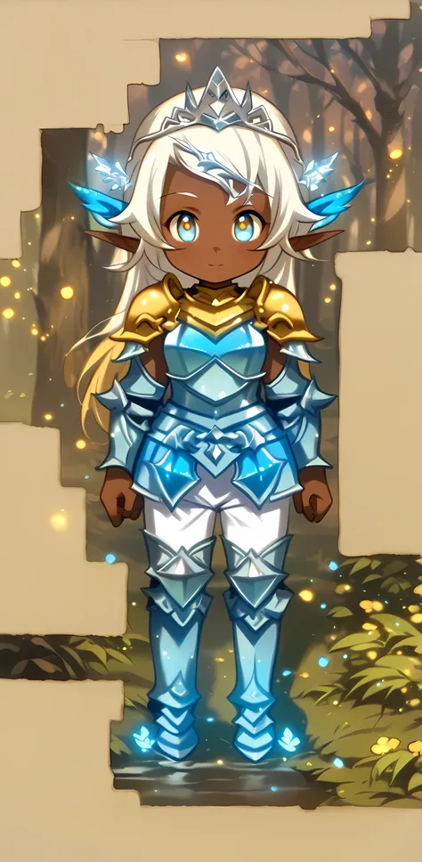 ((Wakfu anime style art)), (Woman with light blue shorts hanging loosely on her strong legs, twenty-six year old woman, light blue top tight on her average breasts, light blue armor, in opal armor, wearing shiny breastplate, short white hair to shoulder le...