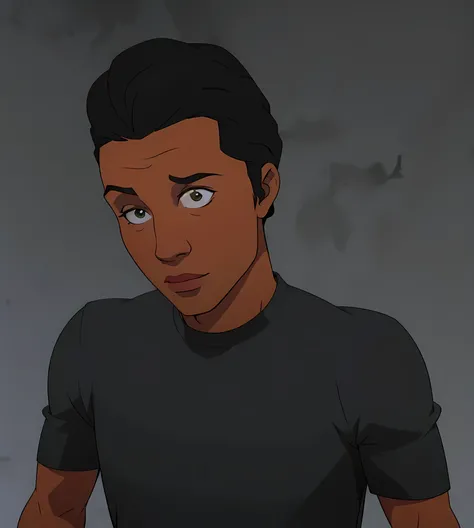 Bill-Blue
A black ager, black curly hair, wearing a black shirt, olhos azuis