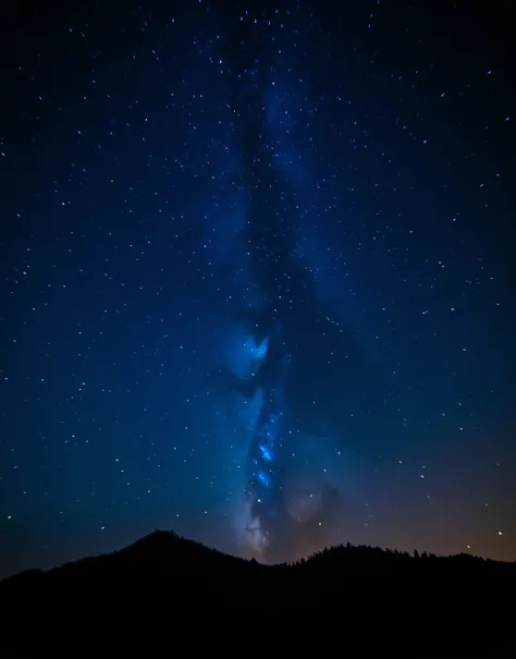 A beautiful night that focuses on the sky full of stars. Shiny stars