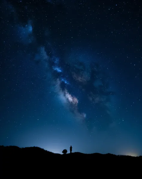 A beautiful night that focuses on the sky full of stars. Shiny stars