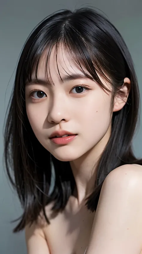 completely naked、naked、small 、B cup size side by side with naked men、saggy 、Erectile Head、I can see pretty dark pubic hair、 completely nakedで立っています、(Photorealistic), (Photorealistic), very detailed, one woman, (Korean beauty:1), (Japanese:1), Perfect F...