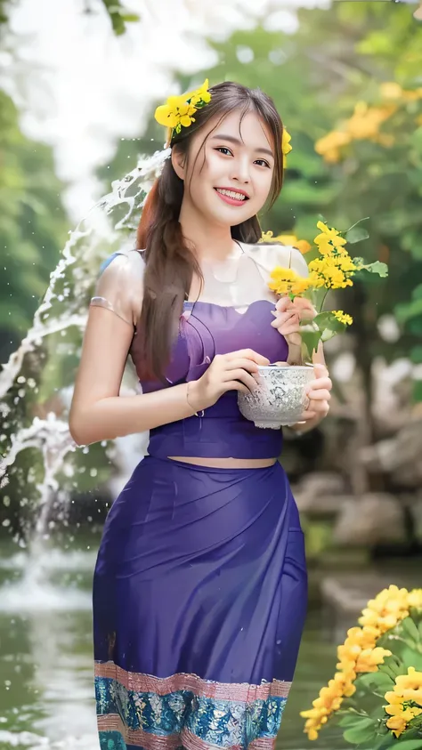 Burmese girl with attractive curvy full body.  Friends full-length bikini, (blue 💙 dress) Burma's long-lasting body is full of sensuality, and the beauty of the body She has the prettiest smile on her face, highlighting her wet beauty and splashing water o...