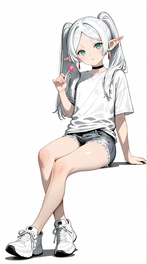 (lineart,screentones,monochrome,greyscale,comic),masterpiece,best quality,newest,highres,absurdres,very awa,shiny skin,(artist:loika:0.5),(artist:xiaoshou xiansheng:0.8),artist:rin31153336,artist:gawako,1girl, Frieren,solo,flat chest, long hair, simple bac...
