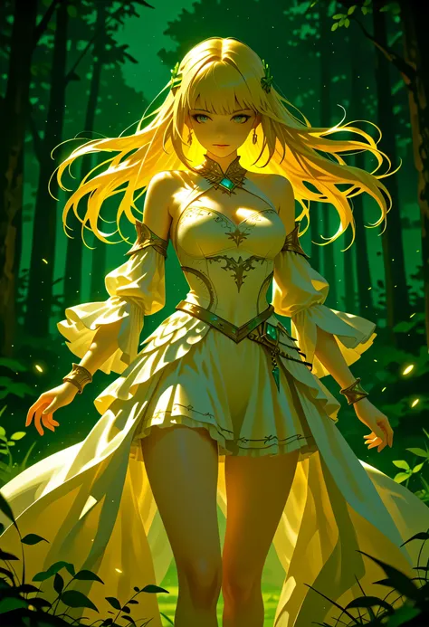 a fantasy beautiful bride walking in a fantasy forest, a beautiful bride best detailed face, dynamic hair color, dynamic hair style, the moon is rising there are star in the sky, romantic atmosphere , cinematic light, High Detail, Ultra High Quality, High ...