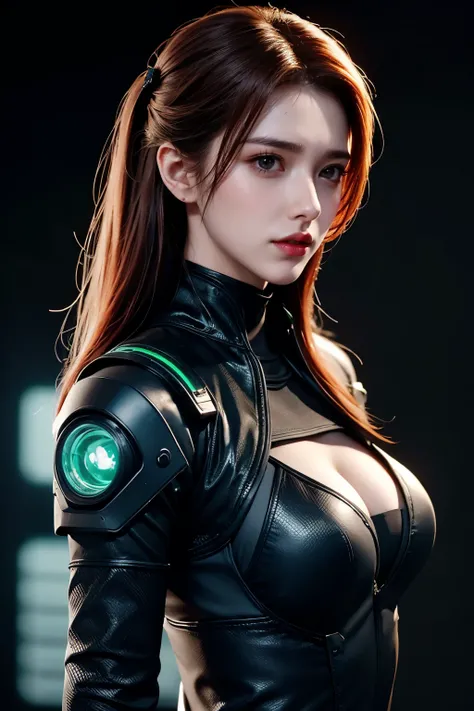 tmasterpiece,photo set,high resolution,8k,(, similar image),((Close-up shot of )),(Original photo), real photos,Digital photography,(Women in Cyberpunk Style Uniforms:1.2),(Profession Ladies),20 year old girl,Random Hairstyle,Red Hair Green Shade),Serious...