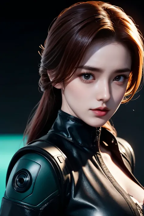 tmasterpiece,photo set,high resolution,8k,(, similar image),((Close-up shot of )),(Original photo), real photos,Digital photography,(Women in Cyberpunk Style Uniforms:1.2),(Profession Ladies),20 year old girl,Random Hairstyle,Red Hair Green Shade),Serious...