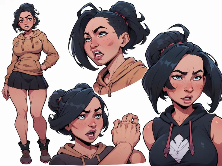 mari, wide hips, black hair, 1girl, cms, (longer wavy haircut, curly hair), k4r3nh41r, exaggerated inflated legs, 4k, highly details, (((tiny breasts))), ((wearing a casual loose hoodie and short skirt)), sensual, 4k, highly detailed face, perfect skin, de...