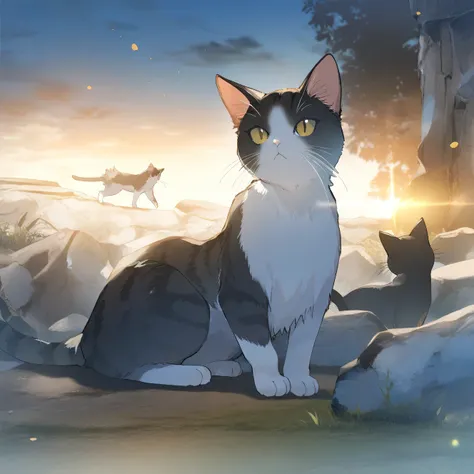animal, cat, focus cat, outdoors, game CG, fantasy, japan, break,(artist:akinashi_yuu),artist:fujiyama,artist:artist:yuugen,break,break,(masterpiece), (best quality), (ultra-detailed),(Detailed Lighting), very aesthetic, newest,