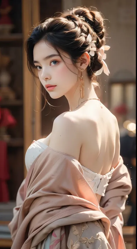 Best Quality, Masterpiece, Ultra High Resolution, (Realisticity: 1.4), Original Photo, 1girl, Pink Off-the-Shoulder, Cinematic Lighting