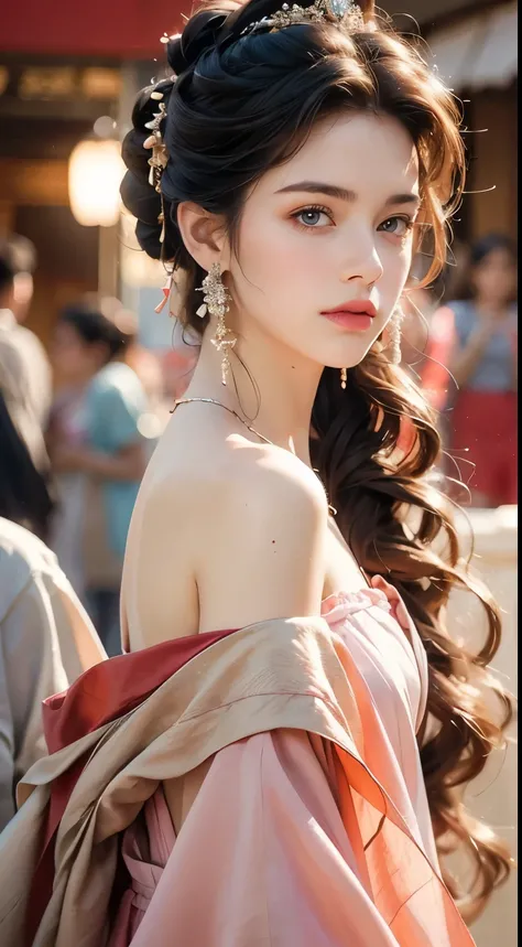 Best Quality, Masterpiece, Ultra High Resolution, (Realisticity: 1.4), Original Photo, 1girl, Pink Off-the-Shoulder, Cinematic Lighting