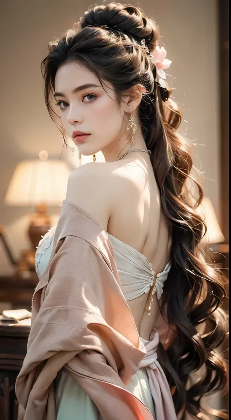 Best Quality, Masterpiece, Ultra High Resolution, (Realisticity: 1.4), Original Photo, 1girl, Pink Off-the-Shoulder, Cinematic Lighting