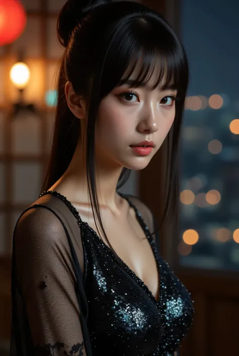Upper body, close-up,
Highest quality, photo realistic, high resolution, masterpiece,
super beautiful Japanese mature woman, 50years old, looks like a intimidating dominatrix, condescending gaze, charm with gaze, staring at the viewer, glossy skin, oily sk...