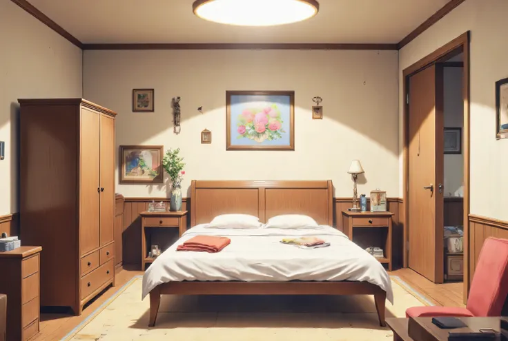 masterpiece, High Definition, Illustration, anime style, a servant Bedroom simply furnished, humble, simple room.