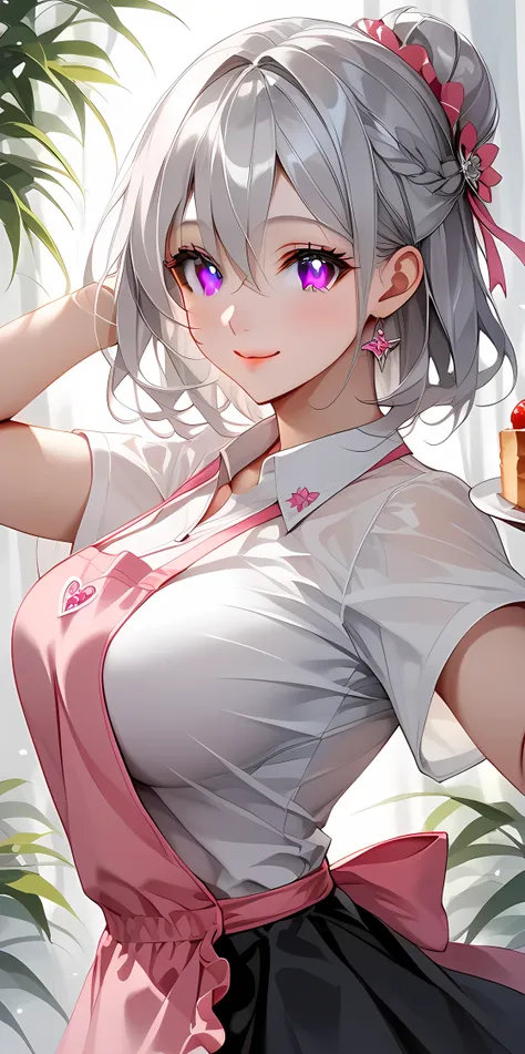 BREAK 1 Japanese girl, 18yo, ((shiny silver hair)), bob cut, bang between eyes, beautiful hair), ((silver eyes:1.5)), (beautiful eyes, twinkle eyes), (athlete body, large breasts), cute face, beautiful face, pretty face, beautiful, good anatomy, long eyela...