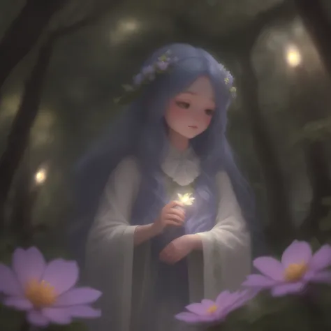 In this enchanting scene, the camera is situated among treetops, offering a low-angle perspective amidst a whimsical atmosphere, Moonlit forest glade, subtle mist swirling around ancient trees, illuminated by a soft, ethereal glow emanating from a crescent...