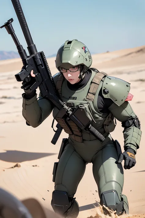 Browsing Caution, Anime screenshots, 16K, A body with perfect anatomical proportions, Perfect hands, action, Dynamic composition with a sense of speed and movement, (Hold an assault rifle:1.6), wife, 40 years old, Perfectly beautiful, delicate and sexy fac...