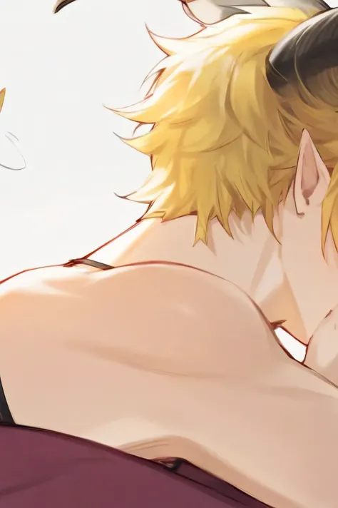 Male goat character sitting close up on the face 
