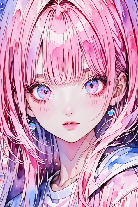 A young japanese woman, beautiful detailed eyes, beautiful detailed lips, extremely detailed eyes and face, long eyelashes, pastel painting, thick coating, texture, inspired by Moebius, trippy, (((watercolor illustration))), portrait, big eyes, ulzzang, pi...