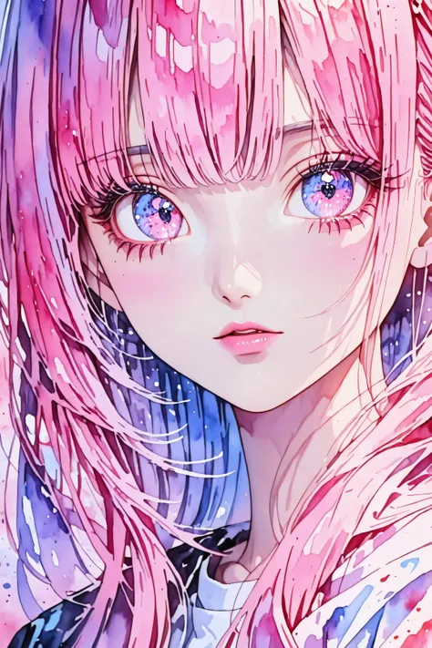 A young japanese woman, beautiful detailed eyes, beautiful detailed lips, extremely detailed eyes and face, long eyelashes, pastel painting, thick coating, texture, inspired by Moebius, trippy, (((watercolor illustration))), portrait, big eyes, ulzzang, pi...