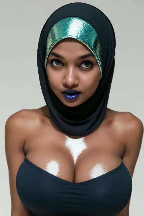 Skinny, green fluorescence Strapless Jumbo (Fatty), adorable, (1 girl), (face to face), , baby face, sad, half body portrait, (face details: 1), (eye details: 1), ((big breasts Solid:1.54)). wearing translucent (transparent) transparency (soft short t-shir...