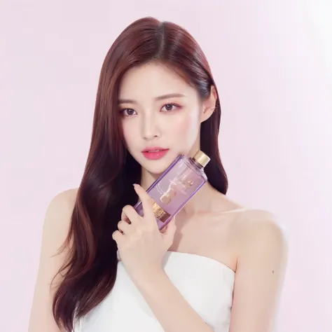 (((masterpiece))), (((best quality: 1.4))), ((super detailed: 1.4)),  

An arafed woman in a white dress holding a bottle of perfume, carrying a bottle of perfume, sha xi, perfume, fan bingbing, dilraba dilmurat, beauty campaign, by Ni Tian, violet skin, j...