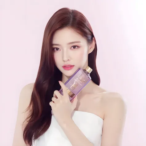 (((masterpiece))), (((best quality: 1.4))), ((super detailed: 1.4)),  

An arafed woman in a white dress holding a bottle of perfume, carrying a bottle of perfume, sha xi, perfume, fan bingbing, dilraba dilmurat, beauty campaign, by Ni Tian, violet skin, j...