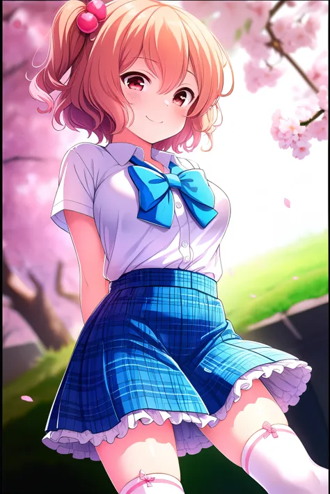 (masterpiece, best quality), very detailed background, perfect lighting, best quality, (close-up skirt:1.3), (from below:1.4), {1 girl, wind, (Arms behind back:1.7), (Standing:1.3), Red eyes, Hair between eyes, (smile:1.2), (Blush:1.1), {Short hair, (One s...