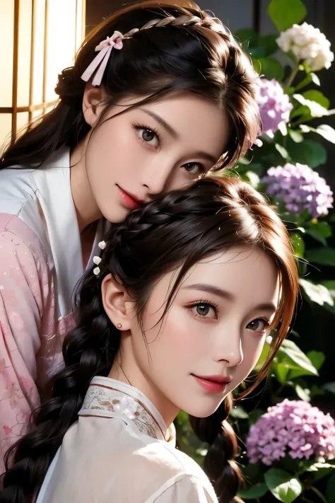 masutepiece, best, Night, fullmoon, 1 female, Mature Woman, Chinese style, Ancient China, Older sister, Royal sister, Smile, dark brown hair, Dark hair, Princess Cut, braid, Curly hair, Double ball head, pale pink lips, Calm, Intellectual, Medium Hair, gre...