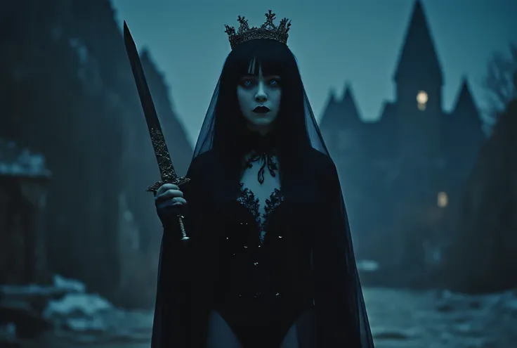 (((On the top floor of the Dark Castle:2.0))),((Night sky with constellations:2.0)),(((Dark horror atmosphere with a gothic feel:2.0))),(((Lift the large, shiny copper sword above your head with both hands:2.0))), standing,((GROUND VIEW:2.0)),looks up at t...