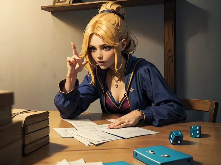 "An image of RPG dice being thrown on a table. The scene must show only one hand with a maximum of 5 fingers holding or releasing the dice. The dice must be exclusively D20 and D12, all the same size (approximately 2 cm each). The colors of the dice must b...