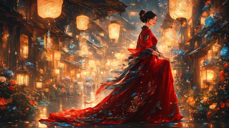 painting of a woman in a red dress in a rainning day, beautiful  stunning digital art ,  karol bak uhd, Bela arte UHD 4K, beautiful digital artwork, beautiful digital art,  stunning digital art , very beautiful digital art, exquisite digital illustration, ...