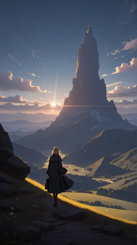 a futuristic landscape in the illustrative style of french illustrator Moebius