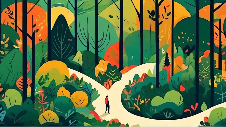 a man in a forest, minimalist, simple, clean, vector art