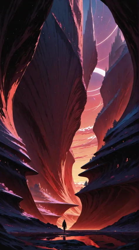 a futuristic landscape in the illustrative style of french illustrator Moebius