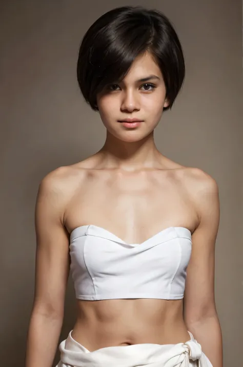 ((Femboy)), Shorthaircut Stylish, adorable, 1 femboy, (face to face), (sad face expression), half body portrait, (face details: 1), (eye details: 1), ((Tiny breasts)), Cute posed. proportional body. Ultra High Res. realistic: 1.4, UHD, (perfect sarong whit...