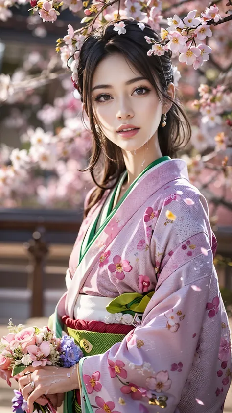 (32K, best quality, masterpiece, photorealistic, ultra high definition), ((Cherry Blossom Petals, Big Cherry Blossom Tree)), highly detailed skin and face textures:1.3, perfect dynamic composition:1.4, (Modern Urban Shrine Night, Expressions of joy:0.8, cr...