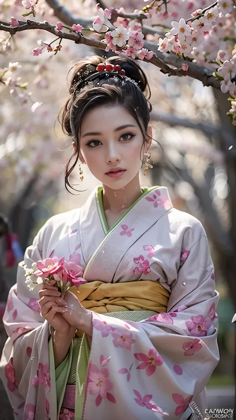 (32K, best quality, masterpiece, photorealistic, ultra high definition), ((Cherry Blossom Petals, Big Cherry Blossom Tree)), highly detailed skin and face textures:1.3, perfect dynamic composition:1.4, (Modern Urban Shrine Night, Expressions of joy:0.8, cr...