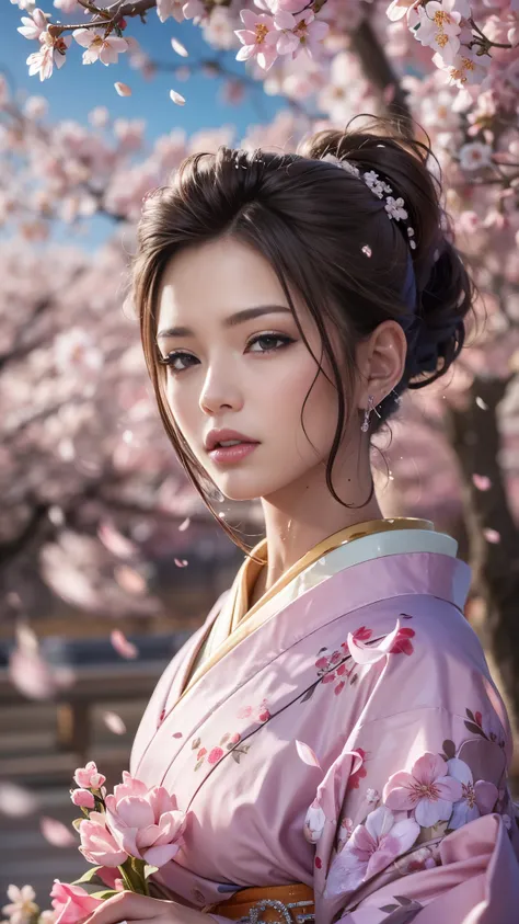 (32K, best quality, masterpiece, photorealistic, ultra high definition), ((Cherry Blossom Petals, Big Cherry Blossom Tree)), highly detailed skin and face textures:1.3, perfect dynamic composition:1.4, (Modern Urban Shrine Night, Expressions of joy:0.8, cr...