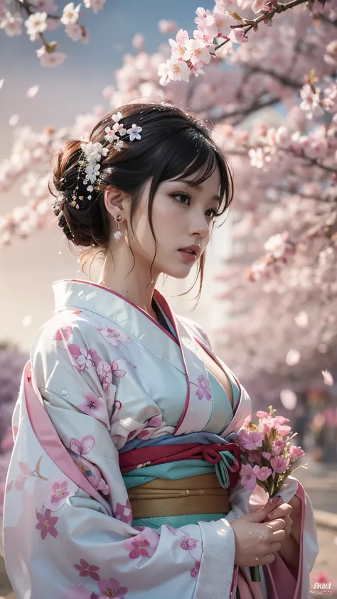 (32K, best quality, masterpiece, photorealistic, ultra high definition), ((Sakura Fubuki, Big Cherry Blossom Tree)), highly detailed skin and face textures:1.3, perfect dynamic composition:1.4, (Modern Urban Shrine Night, Expressions of joy:0.8, crying, br...