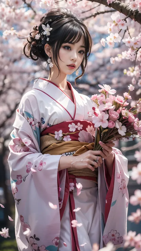 (32K, best quality, masterpiece, photorealistic, ultra high definition), ((Sakura Fubuki, Big Cherry Blossom Tree)), highly detailed skin and face textures:1.3, perfect dynamic composition:1.4, (Modern Urban Shrine Night, Expressions of joy:0.8, crying, br...