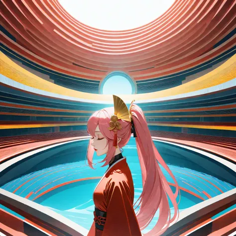 a futuristic landscape in the illustrative style of french illustrator Moebius, (blues, yellows), brutalist architecture, brutalism, retrofuturistic, french retro, retrofuturistic car, (White background:1.4),(Isabella Rosalini), head silhouette, Eyes close...
