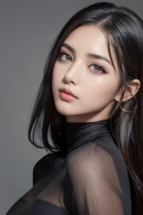 8k, RAW photo, photorealistic: 1.25), ( LIP GLOSS, eyelash , Glossy face, Glossy Skin, best quality , super high definition, allows depth of field, Color Difference, caustics, moist lips , ultra trim face, Glowing detailed eyes, black hair, semi-long, fash...