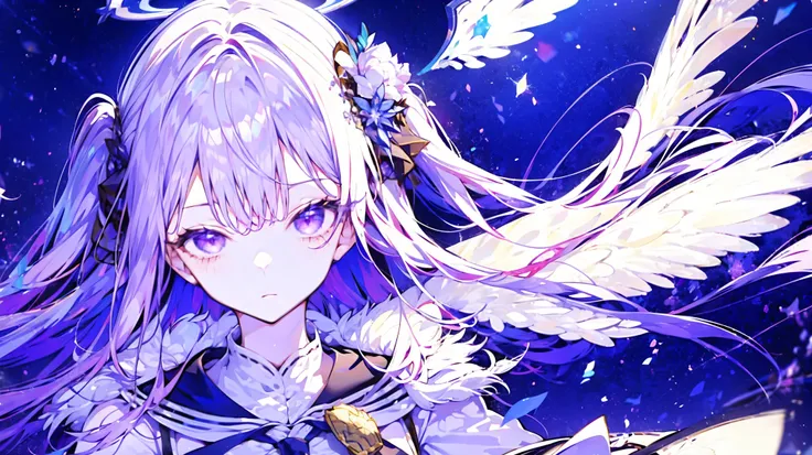 Winged, purple long-haired girl, Azur Lane, Valkyrie, floating, school, angel halo, white school uniform
