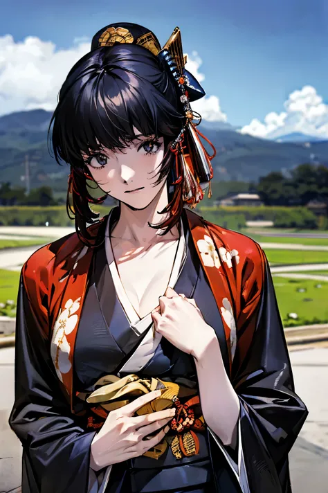 (masterpiece:1.5),beautiful hair,beautiful eyes,beautiful lips,Beautiful slender body,(Konno Anna:1.2),(Riho Yoshioka:1.1),(random expression:1.3),(Mountains in the background:1.4),bust illustration from the front ,Cleavage,((((An Extraordinary Beauty:1.7)...